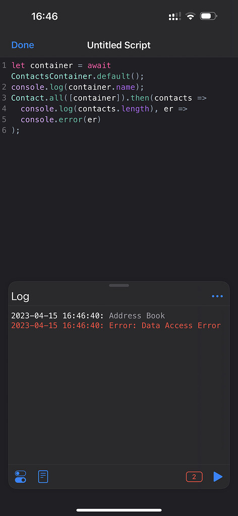 Error: Data Access Error when accessing Contacts - Scriptable ...