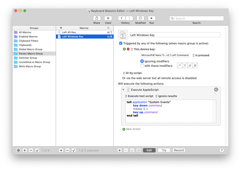 Using a windows keyboard on macos while screen sharing back into