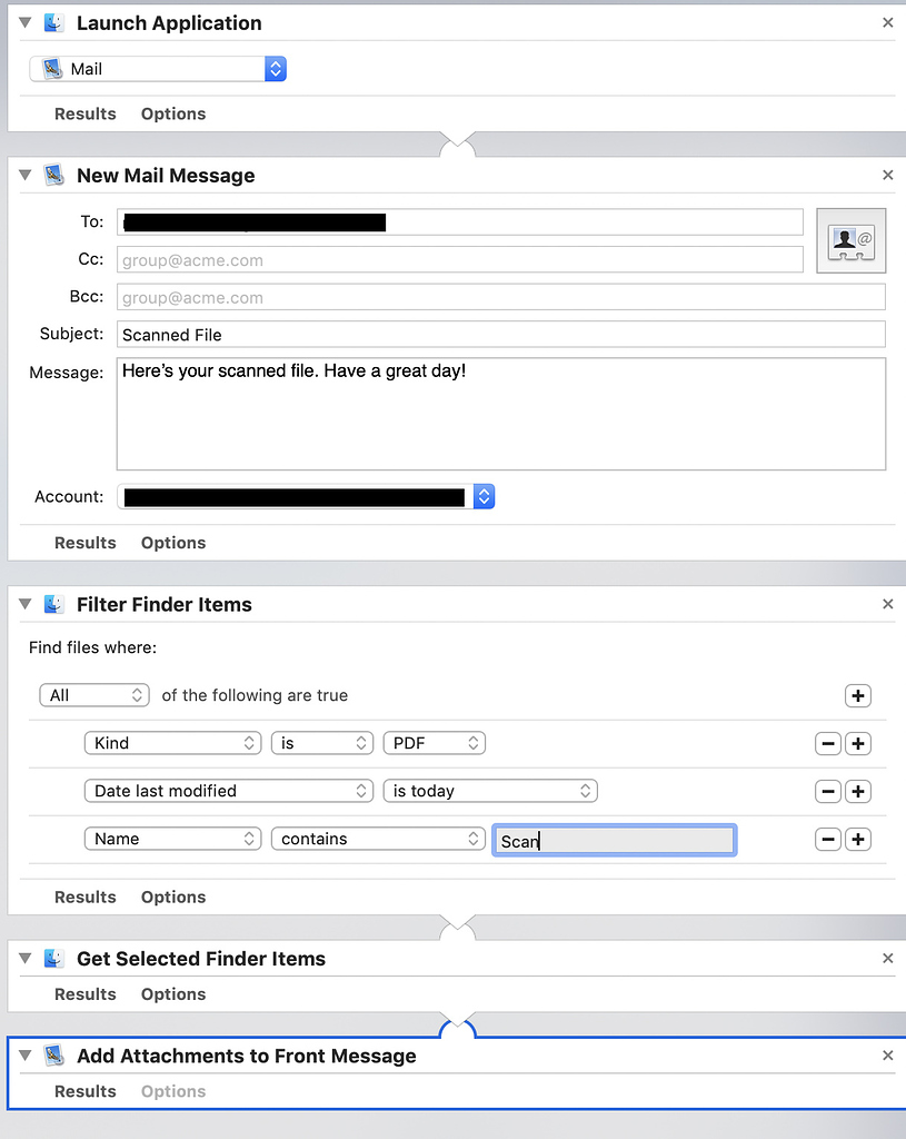 Help on a Mac Automator Workflow - Add Attachment to Email - macOS